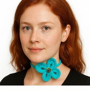 Handmade Aqua Green Flower Accessory Multi-way bookmark Crochet jewelry choker